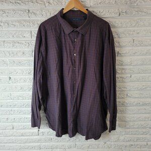 Perry Ellis Mens Shirt 4X Long Sleeve Button Brown Blue Plaid Lightweight PLA80E